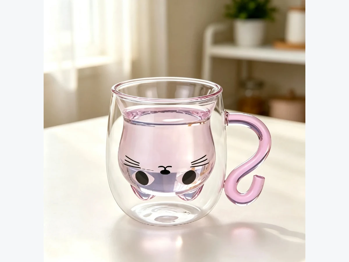XZS-2605 Pink Cat Glass Mug with Gift Box - Wholesale Factory Direct China