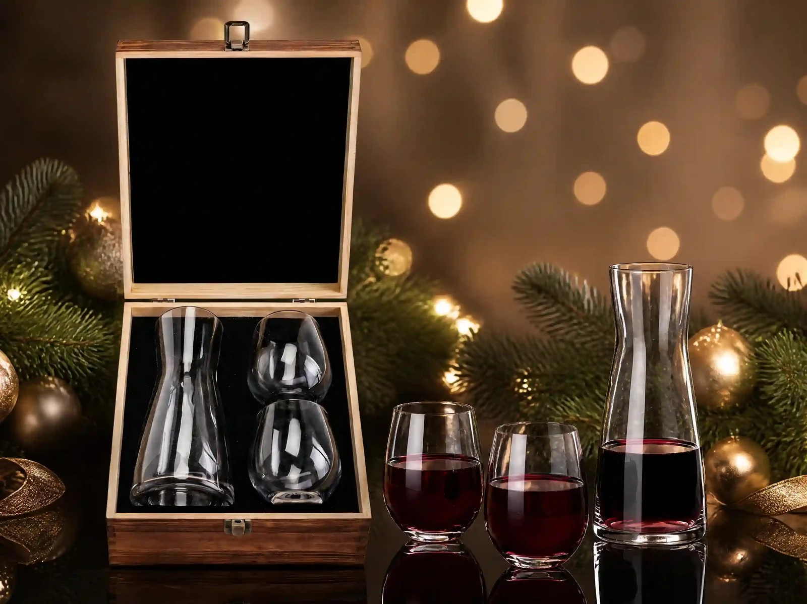 XZM043-1A Tall-Decanter Two-Glass Wooden Set - Wholesale Factory Direct China