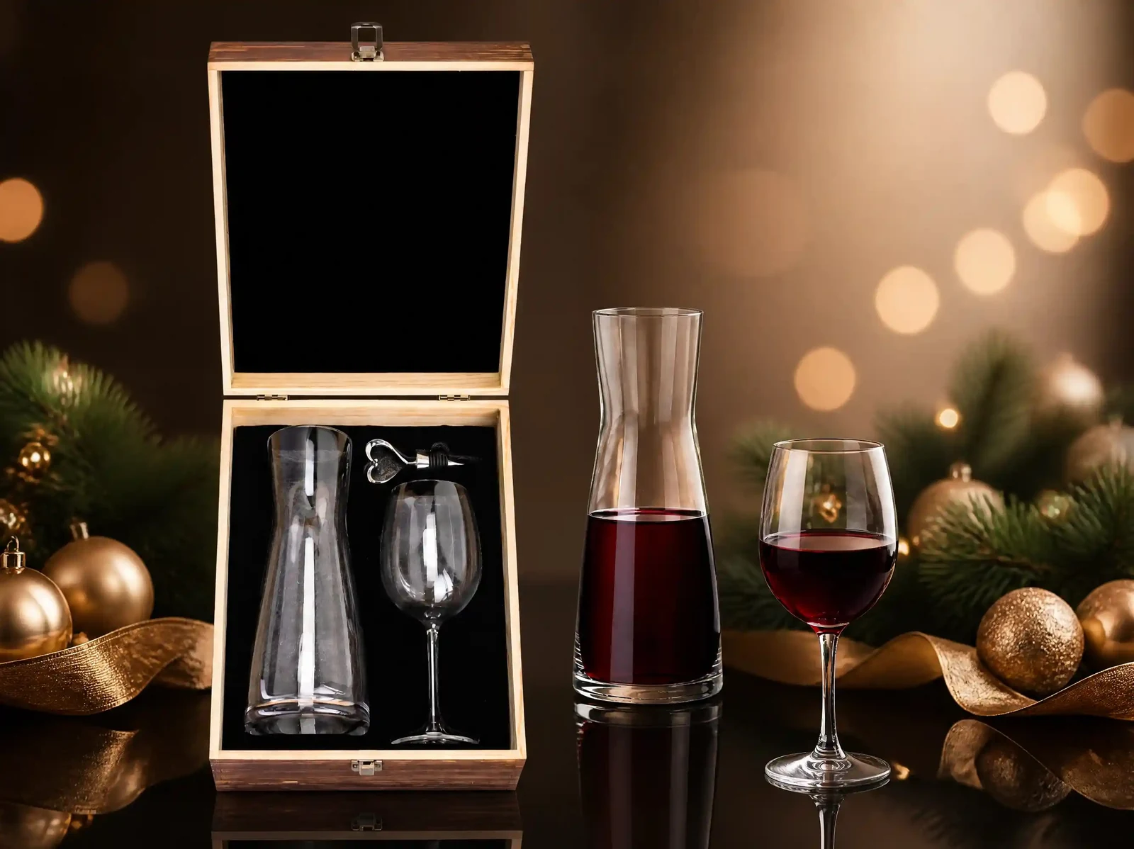 XZM043-1B Faceted-Decanter Two-Glass Wooden Set - Wholesale Factory Direct China