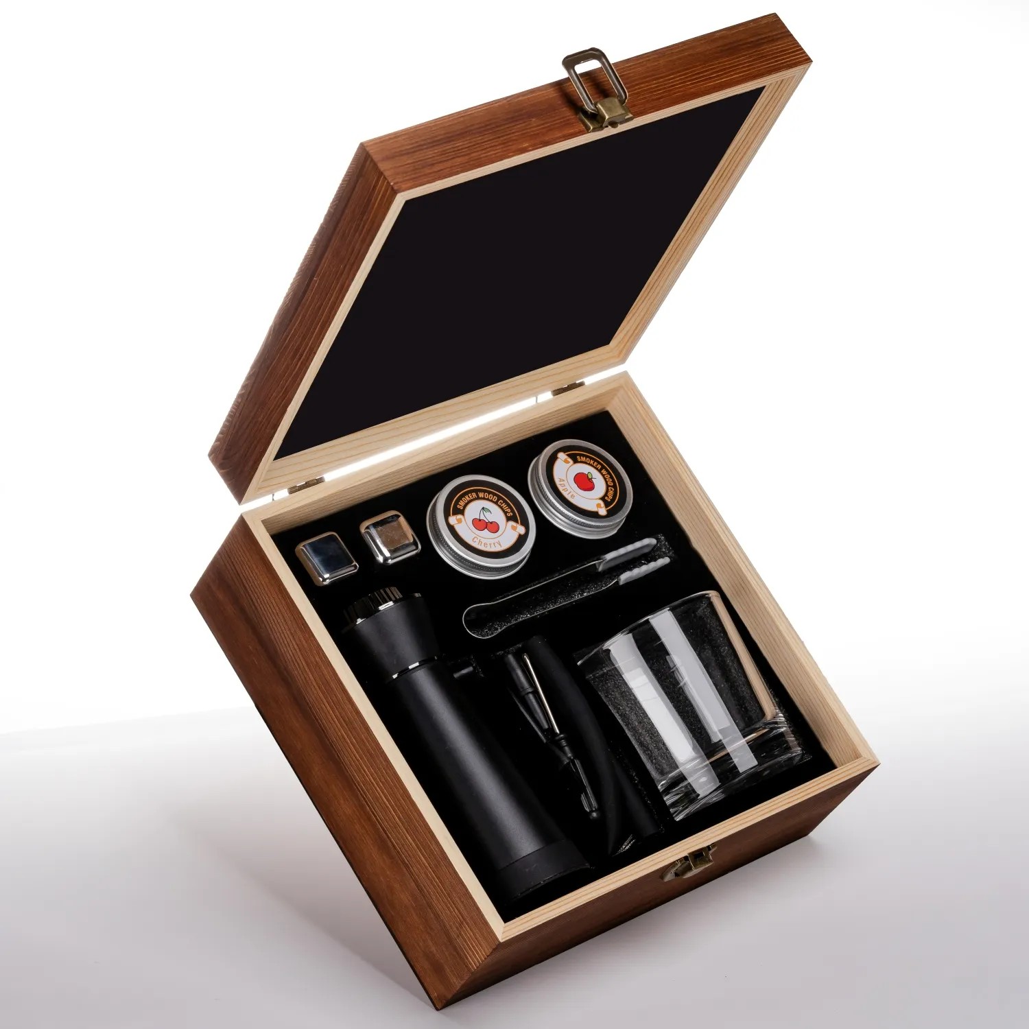 XZ-SMK05 Square Rocks Glass & Stainless Steel Ice Cube Smoker Kit