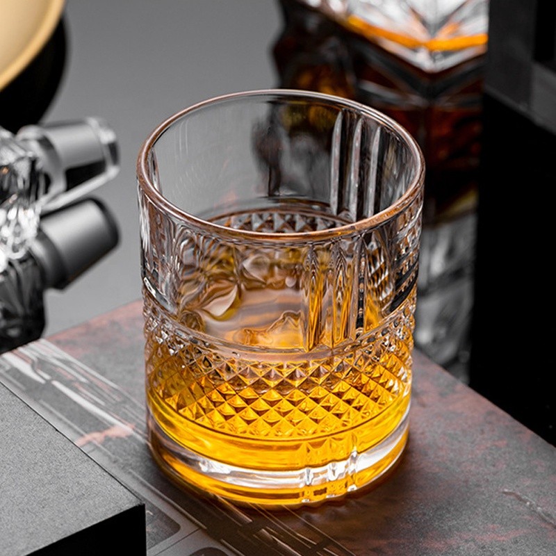 XZ103-3B 320ml Carved Crystal Rocks Glass - 6-Pack Divider Box